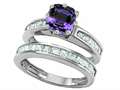 Original Star K™ Cushion Cut 7mm Simulated Alexandrite Engagement Wedding Set