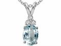 Tommaso Design™ Oval 8x6mm Genuine Aquamarine and Diamond Pendant