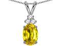 Tommaso Design™ 8x6mm Oval Genuine Yellow Orange Sapphire and Diamond Pendant