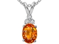 Tommaso Design™ 8x6mm Oval Genuine Orange Sapphire and Diamond Pendant
