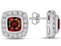 Original Star K™ 7mm Cushion Cut Simulated Garnet Earring Studs