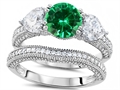 Original Star K™ Round 7mm Simulated Emerald Engagement Wedding Set
