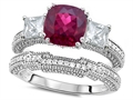 Original Star K™ Cushion Cut 7mm Created Ruby Engagement Wedding Set