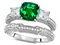 Original Star K™ Cushion Cut 7mm Simulated Emerald Engagement Wedding Set