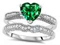 Original Star K™ Heart Shape 7mm Simulated Emerald Engagement Wedding Set