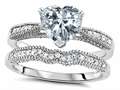 Original Star K™ Heart Shape 7mm Genuine White Topaz Engagement Wedding Set