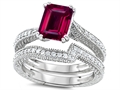 Original Star K™ Emerald Cut 8x6mm Created Ruby Engagement Wedding Set