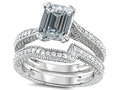 Original Star K™ Emerald Cut 8x6mm Genuine White Topaz Engagement Wedding Set