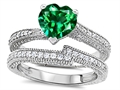 Original Star K™ Heart Shape 7mm Simulated Emerald Engagement Wedding Set