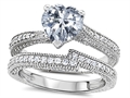 Original Star K™ Heart Shape 7mm Genuine White Topaz Engagement Wedding Set