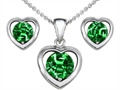 Original Star K™ Round Simulated Emerald Heart Earrings with Free Box Set matching Pendant