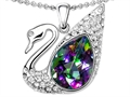 Original Star K™ Love Swan Pendant With Pear Shape Rainbow Mystic Topaz