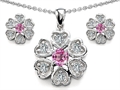 Original Star K™ Created Pink Sapphire Flower Pendant Box Set With Matching Earrings