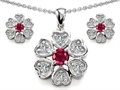 Original Star K™ Created Ruby Flower Pendant Box Set With Matching Earrings