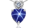 Tommaso Design™ 8mm Heart Shape Created Star Sapphire and Diamond Pendant