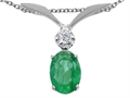 Tommaso Design™ Oval 7x5mm Genuine Emerald and Diamond Pendant