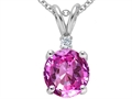 Tommaso Design™ Round 7mm Created Pink Sapphire and Genuine Diamond Pendant