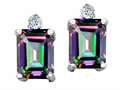 Tommaso Design™ Emerald Cut Rainbow Mystic Topaz and Genuine Diamonds Earring Studs