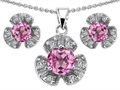 Original Star K™ Created Pink Sapphire Flower Pendant Box Set With Matching Earrings