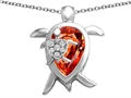 Original Star K™ Large Mother and Baby Turtle family Pendant with 12x8mm Pear Shape Simulated Mexican Fire Opal