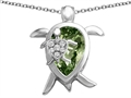Original Star K™ Large Mother and Baby Turtle family Pendant with 12x8mm Pear Shape Simulated Green Tourmaline