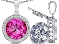 Switch-It Gems™ 2in1 Round 10mm Simulated Pink Tourmaline Pendant with Interchangeable Simulated Diamond Included