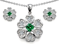 Original Star K™ Simulated Emerald Flower Pendant Box Set With Matching Earrings