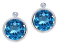Original Star K™ Round Genuine Blue Topaz Earring Studs With High Post On Back