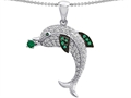 Original Star K™ Love Dolphin Pendant with Round Simulated Emerald