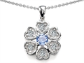 Original Star K™ Flower Pendant With Round 4mm Simulated Aquamarine