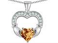 Celtic Love by Kelly™ Hands Holding 8mm Heart Claddagh Pendant With Simulated Imperial Yellow Topaz