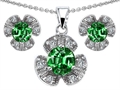 Original Star K™ Simulated Emerald Flower Pendant Box Set With Matching Earrings