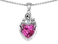 Original Star K™ Loving Mother Twin Children Pendant With 8mm Heart Created Pink Sapphire