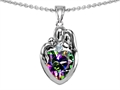 Original Star K™ Loving Mother And Father With Child Family Pendant With Heart Shape 8mm Mystic Rainbow Topaz