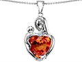 Original Star K™ Large Loving Mother With Child Pendant With 12mm Heart Shape Simulated Orange Mexican Fire Opal