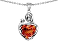 Original Star K™ Loving Mother With Child Hugging Pendant With Heart Shape 8mm Simulated Orange Mexican Fire Opal