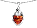 Original Star K™ Loving Mother with Twins Children Pendant With 8mm Heart Simulated Orange Mexican Fire Opal