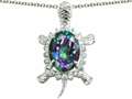 Original Star K™ Good Luck Turtle Pendant With Oval Rainbow Mystic Topaz