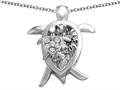 Original Star K™ Large Mother and Baby Lucky Turtle family Pendant with 12x8mm Pear Shape Genuine White Topaz