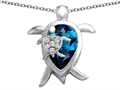 Original Star K™ Large Mother and Baby Lucky Turtle family Pendant with 12x8mm Pear Shape Simulated Blue Topaz