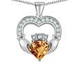Celtic Love by Kelly™ Hands Holding 8mm Crown Heart Claddagh Pendant with Simulated Imperial Yellow Topaz