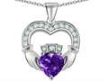 Celtic Love by Kelly™ Hands Holding 8mm Crown Heart Claddagh Pendant with Simulated Amethyst