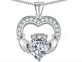 Celtic Love by Kelly™ Hands Holding 8mm Crown Heart Claddagh Pendant with Genuine White Topaz