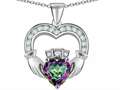 Celtic Love by Kelly™ Hands Holding 8mm Crown Heart Claddagh Pendant with Rainbow Mystic Topaz