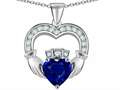 Celtic Love by Kelly™ Hands Holding 8mm Crown Heart Claddagh Pendant with Created Sapphire