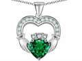 Celtic Love by Kelly™ Hands Holding 8mm Crown Heart Claddagh Pendant with Simulated Emerald