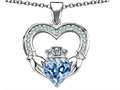 Celtic Love by Kelly™ Hands Holding 8mm Crown Heart Claddagh Pendant with Simulated Aquamarine