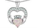Celtic Love by Kelly™ Hands Holding 8mm Crown Heart Claddagh Pendant with Created Pink Opal