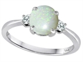 Tommaso Design™ 7mm Round Genuine Opal and Diamond Classic 3 stone Engagement Ring