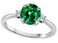 Tommaso Design™ 7mm Round Simulated Emerald and Diamond Classic 3 stone Engagement Ring